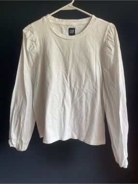 GAP White Long Sleeve Tee with Subtle Shoulder Detail